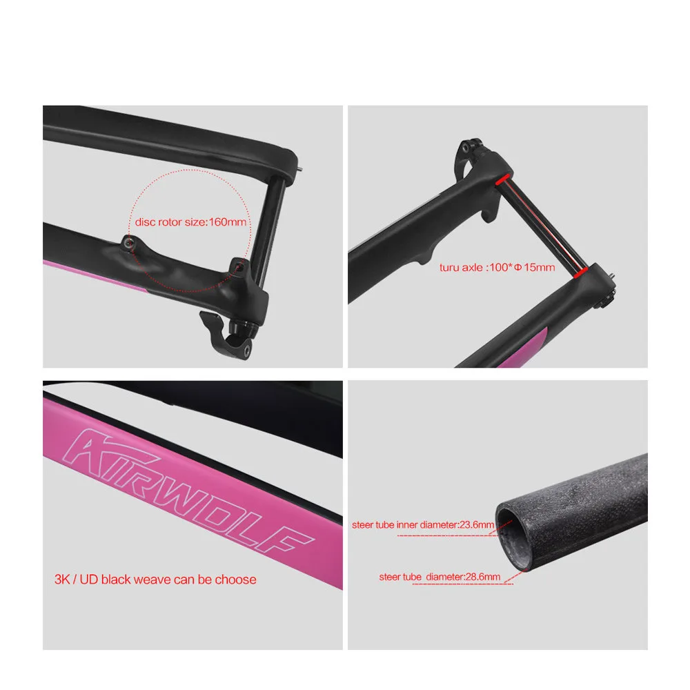 Вилка углеродная Airwolf на заказ 29er с сквозной осью 15 мм для горного велосипеда