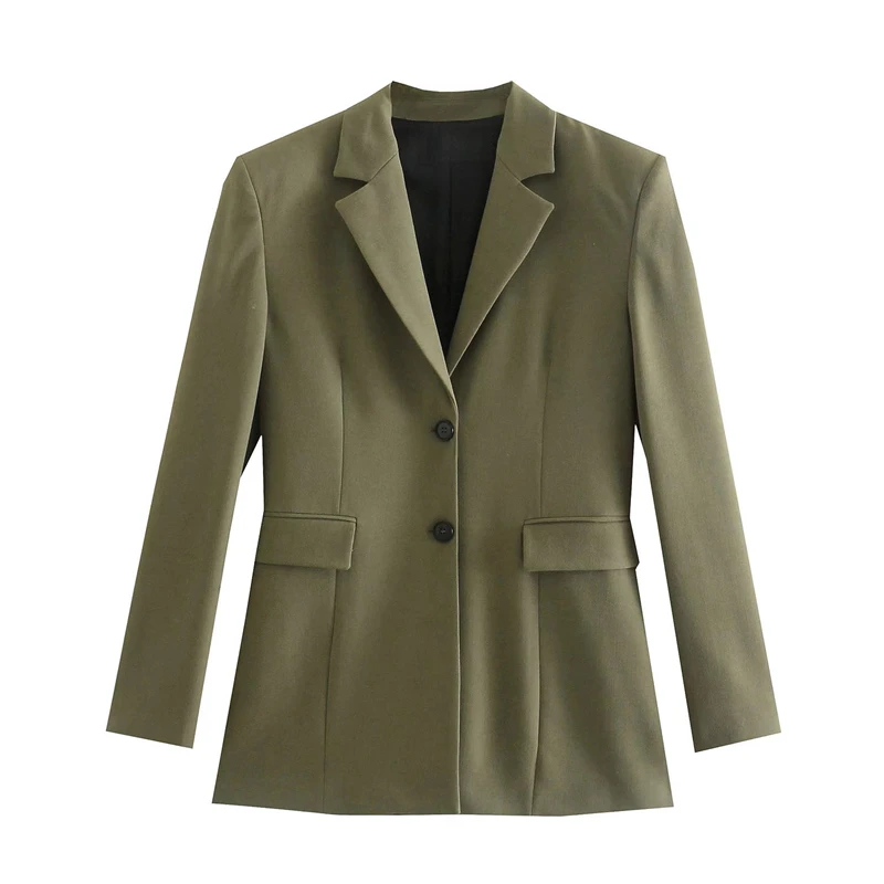 

ZXQJ, Женский Зеленый свободный Блейзер, осень 2021, модная Офисная Женская однотонная куртка оверсайз, Женская деловая официальная одежда