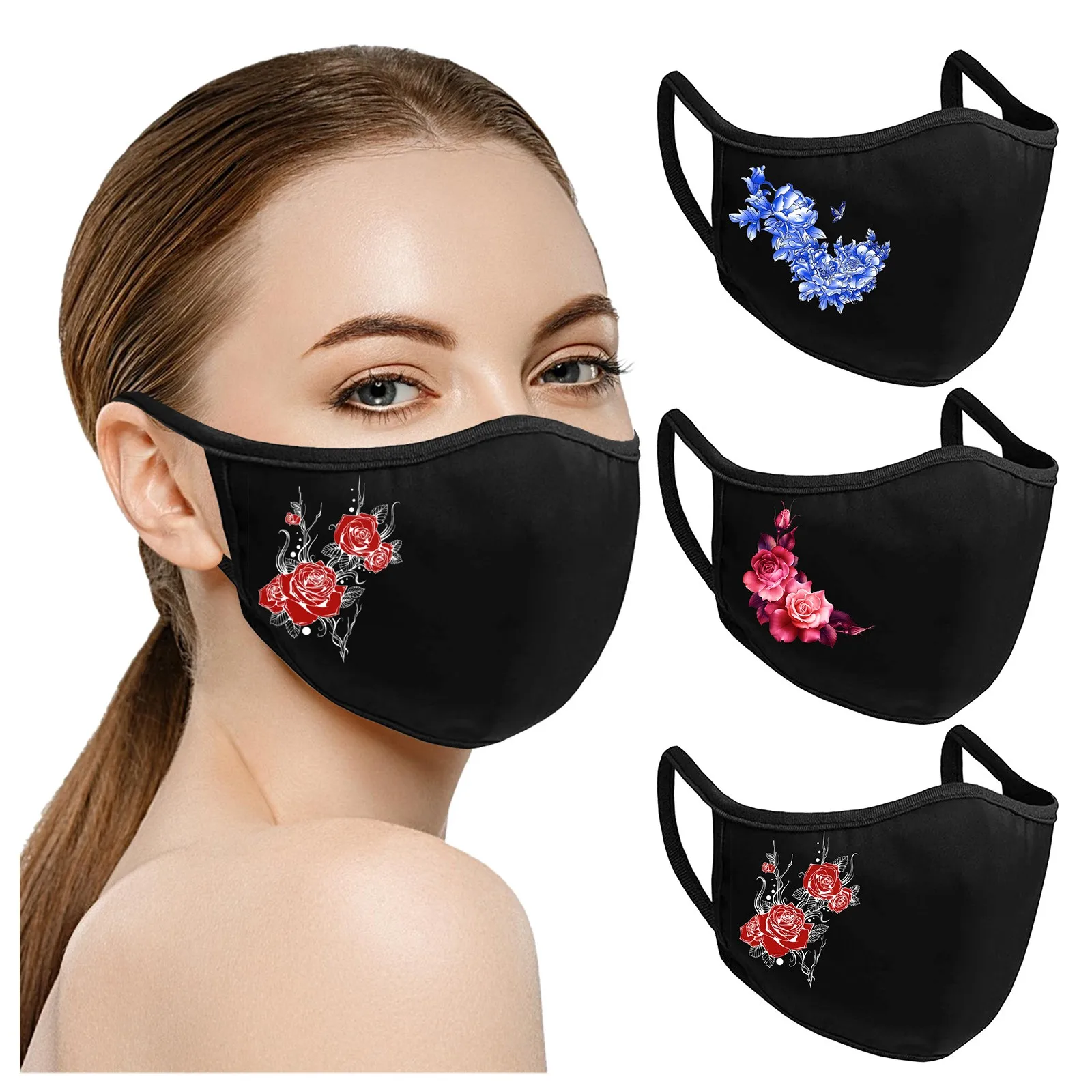 3pcs Adults Flower Prints Breathable Washable Face Mask Maseczka Wielorazowa Fashion Anti-dust Earloops Mouth Maskn Masques | Красота и