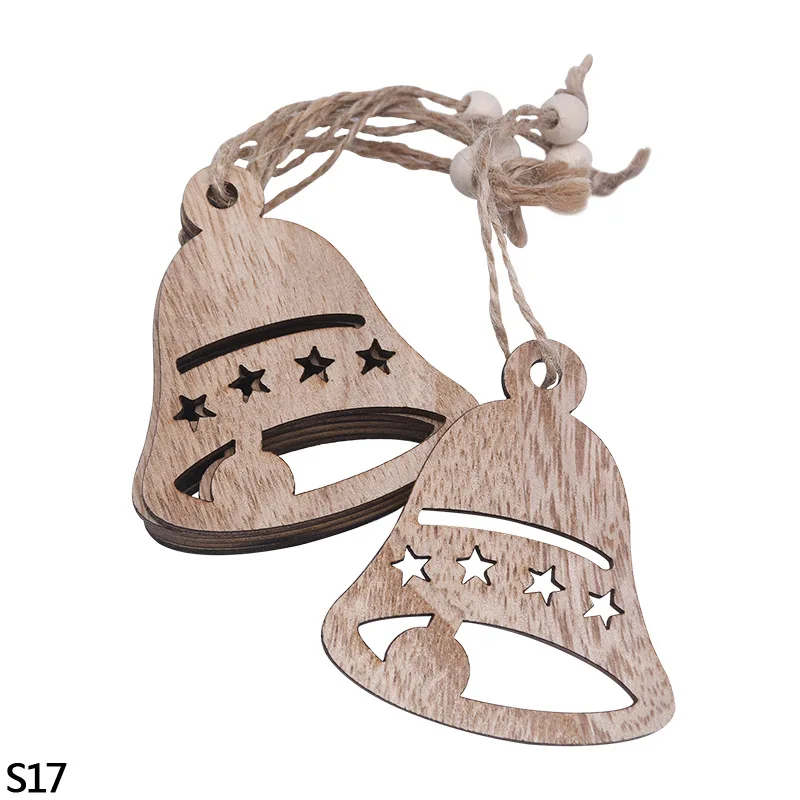 3/6pcs Christmas Wooden Pendant Wooden Hollow Snowflake Christmas Tree Hanging Decor For New Year Xmas Party Ornaments Kids Gift - Цвет: 3pcs S17