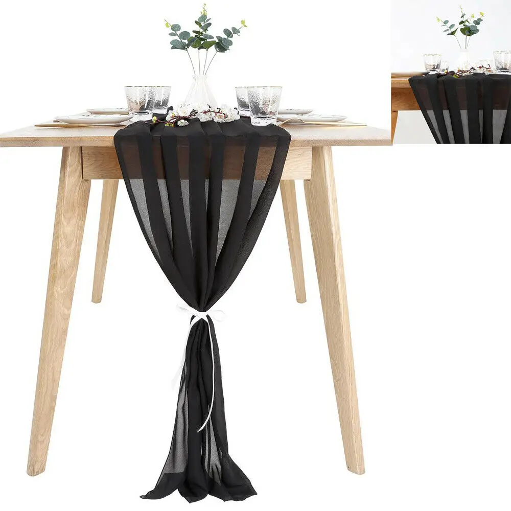 

FAROOT 1PCS White Chiffon Table Runner Gauze Table Overlay For Wedding Decor Wedding Engagement Decoration 27x120cm