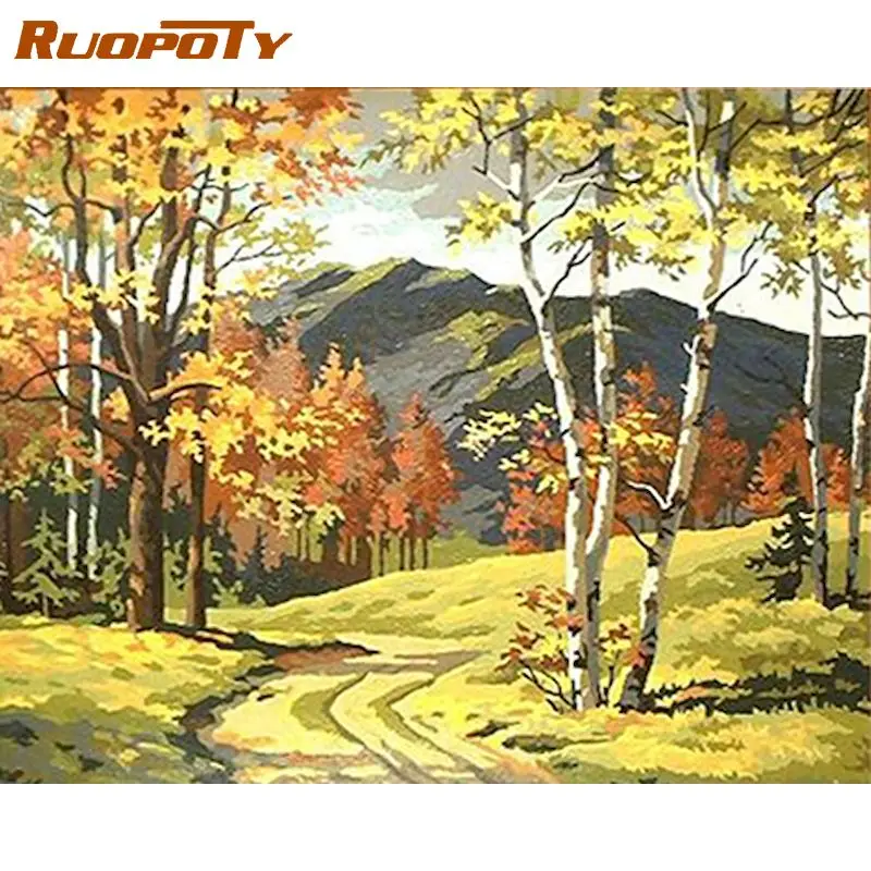 

RUOPOTY Painting By Numbers Forest Drawing On Canvas HandPainted Art Gift DIY Pictures By Number Landscape Kits Home Decor