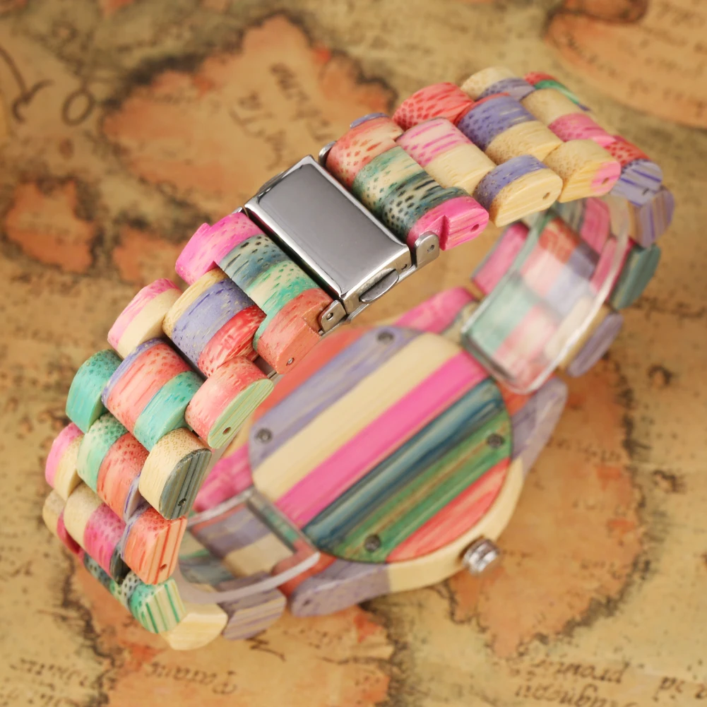 

YISUYA Small Wooden Women Watch Colorful Band Quartz Wristwatch Yellow Clock Ladies Timepieces Best Girlfriend Gift Dropshipping