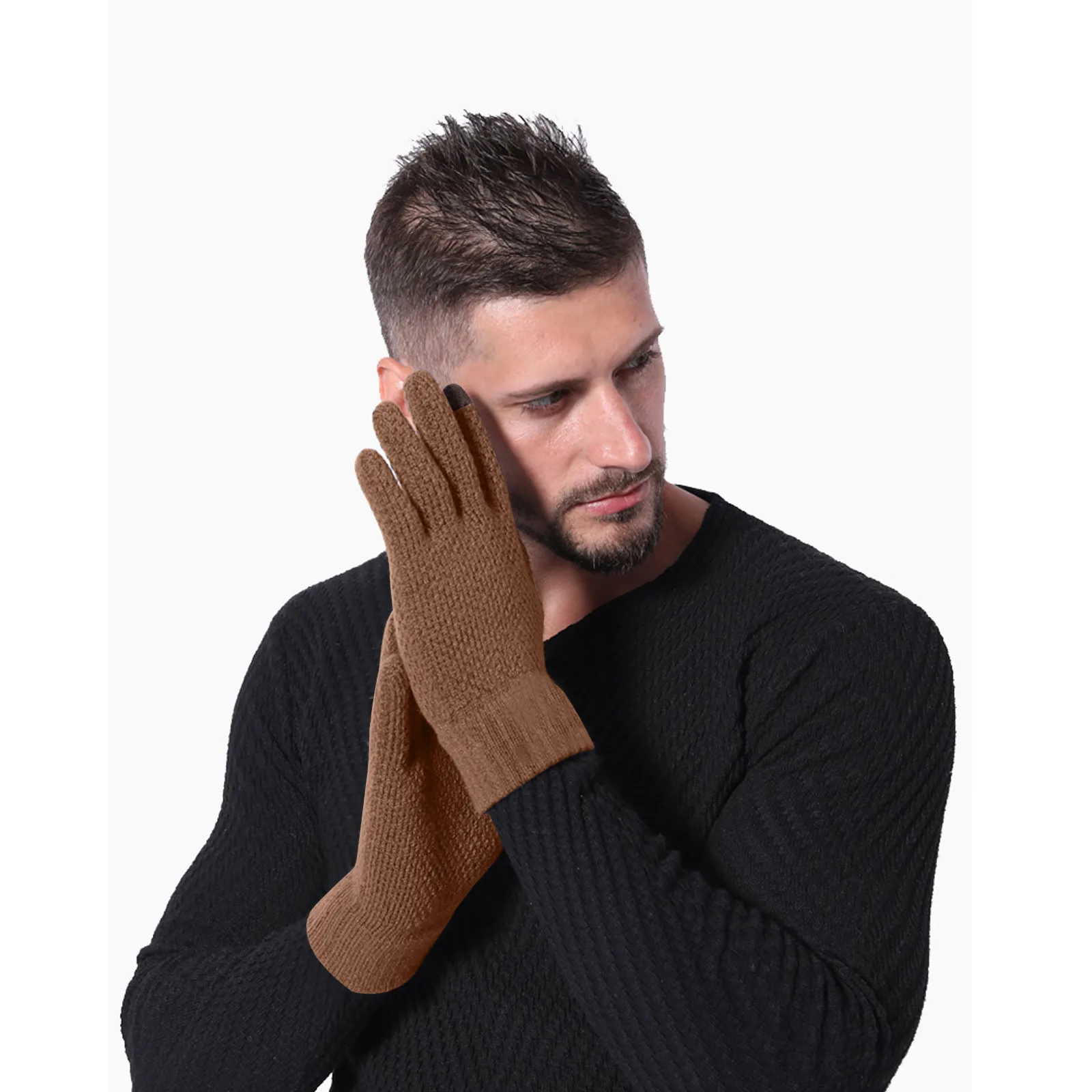 

Men's Winter Warm Knitted Full Finger Gloves Female Solid Woolen Touch Screen Mittens Women Thick Warm Cycling Driving Gloves