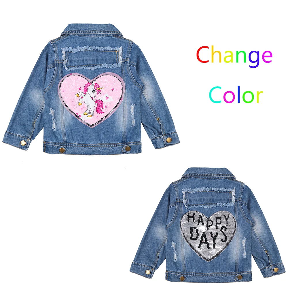 Джинсовая куртка для малышей с единорогом Осенняя детская одежда длинными