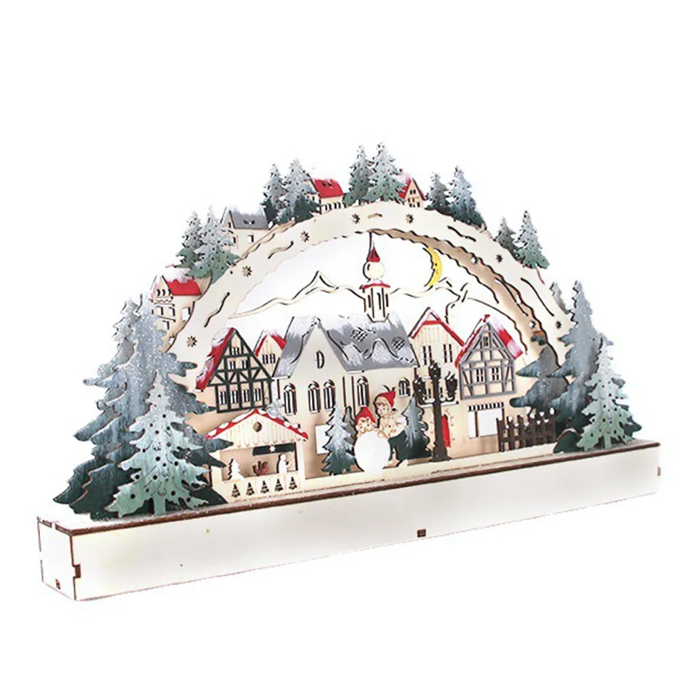 

1 PCS 38 x 5 x 22 Cm 175g Christmas House LED Christmas Forest Scene Wooden Christmas Village for Shopping Mall Window Decor