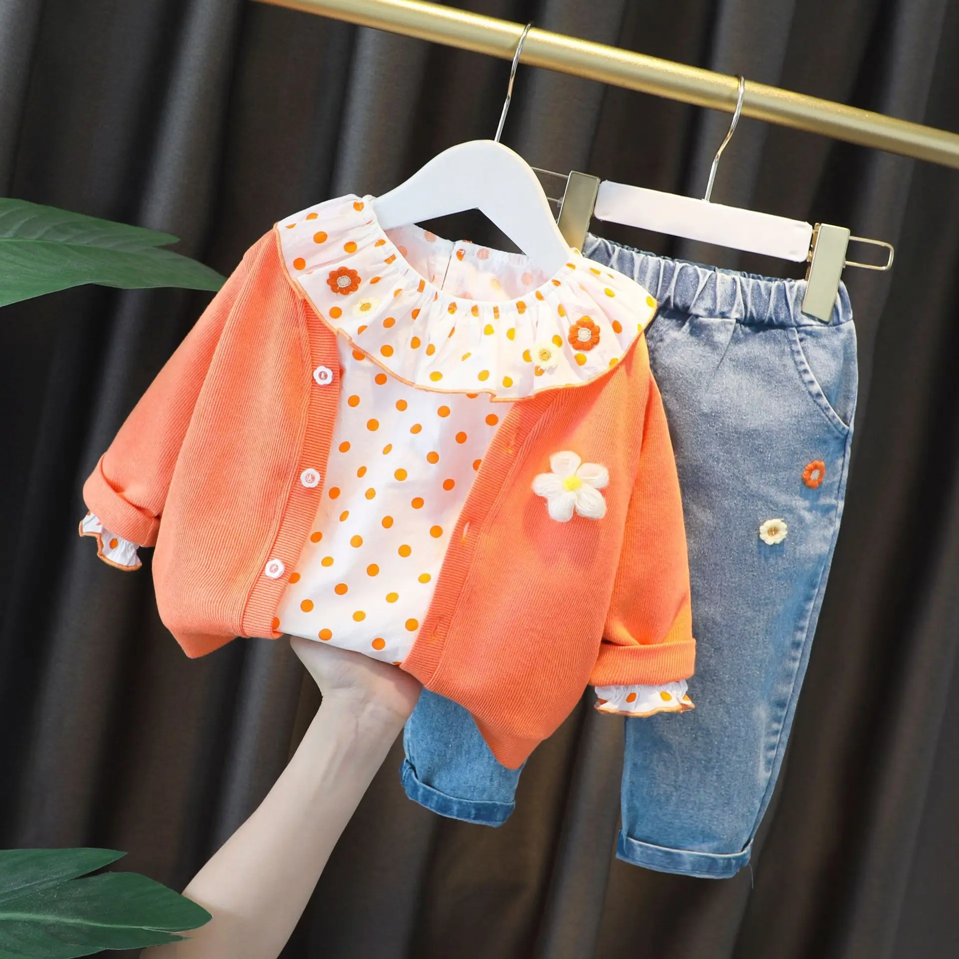 3 шт. трикотажные куртки жилет рубашка брюки джинсы|Комплекты одежды для девочек|