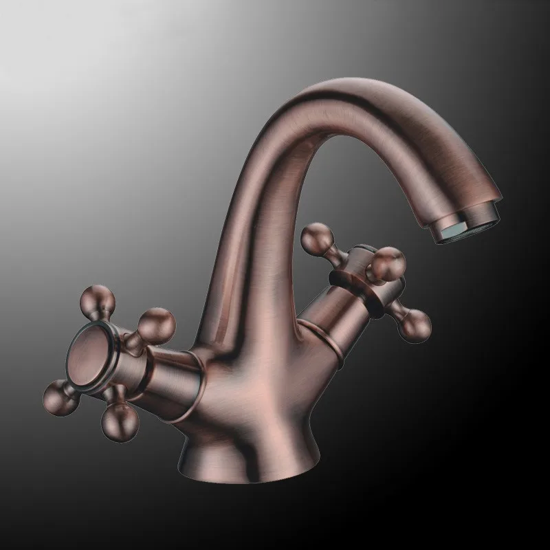 

Classical antique brass bathroom sink faucet two handle single hole cold hot water basin tap high quality faucet
