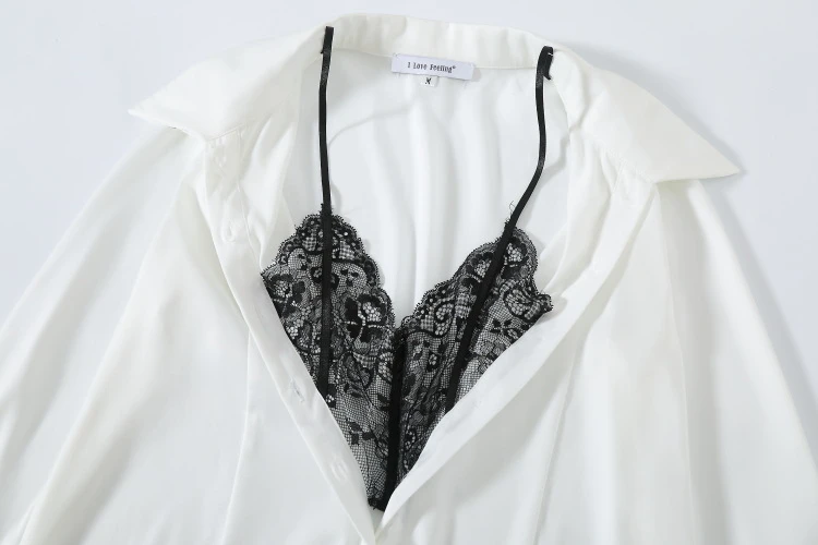 DEAT 2020 new spring fashion women clothing round neck full sleeves lace straps V-neck sexy stain shirt female blouse WE05100L | Женская