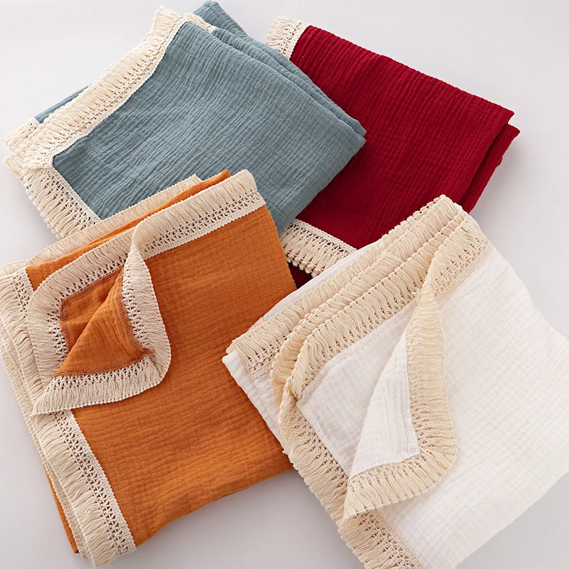 

2021 New Arrival Newborn Bedding Autumn Baby Receiving Blankets Infant Gauze Swaddle Wrap Toddler Solid Color Quilts Manta Bebe