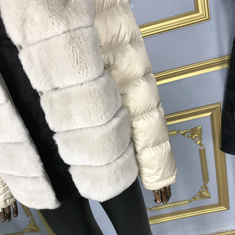 

Fur Jacket Real Rabbit Fur Coat Women Autumn Winter Casual Fashion Down Hooded Warm Outerwear