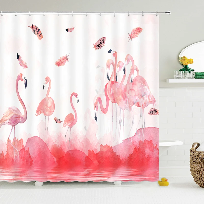 

180*180cm Flamingo Shower Curtain Bath Curtains Pink Bird Bathroom Waterproof Shower Curtains For Bathtub With 12 Hooks