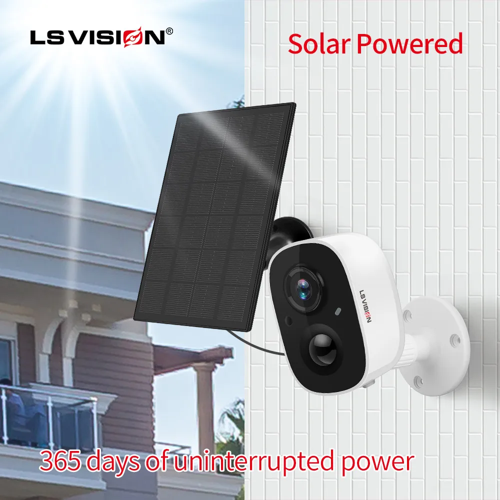 

LSVISION 1080P WIFI Outdoor Camera Solar Rechargeable Battery Wireless Security Camera 2MP HD Solar Panle PIR Motion Detect