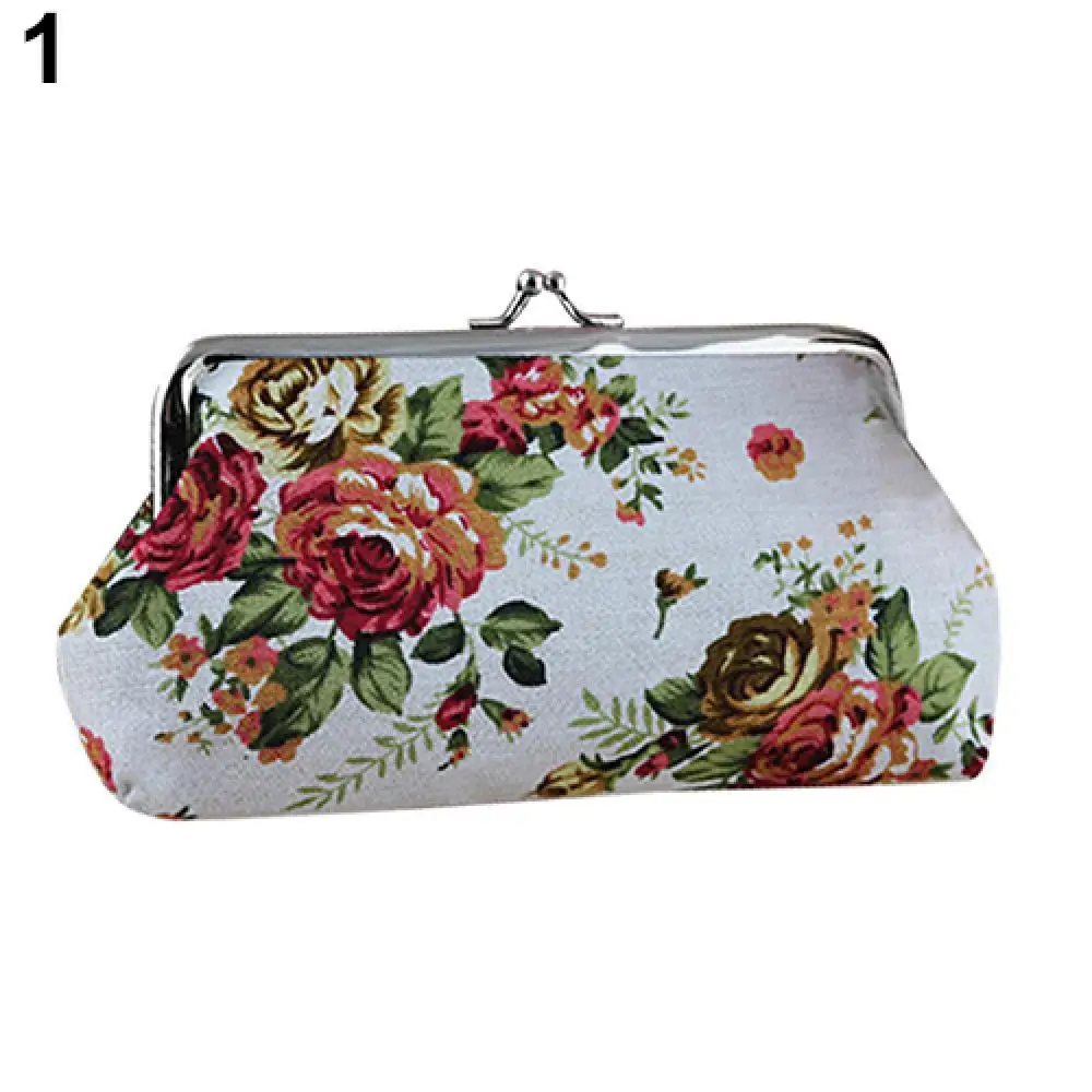 

Women Coin Purse Cute Flower Print Ladies Mini Bag Coin Bag Two Metal Button Pocket Coin Pouch Key Credit Card Holder