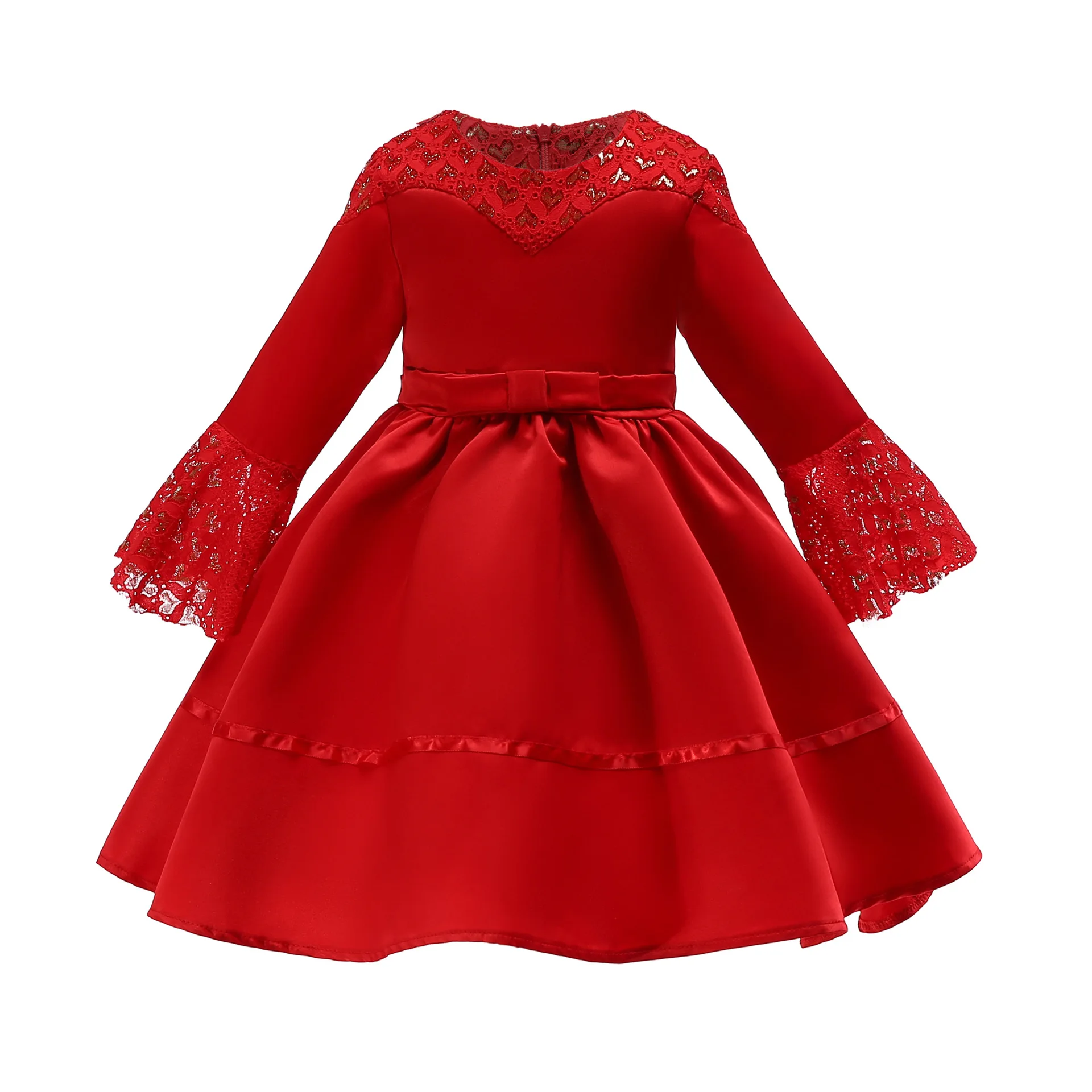 Детское рождественское платье для девочек Новогоднее кружевное красного и