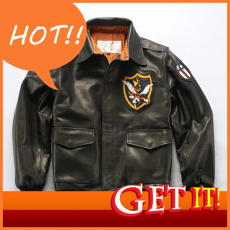 Новинка мужская куртка из натуральной кожи винтажная модель пилот ВВС с тигром