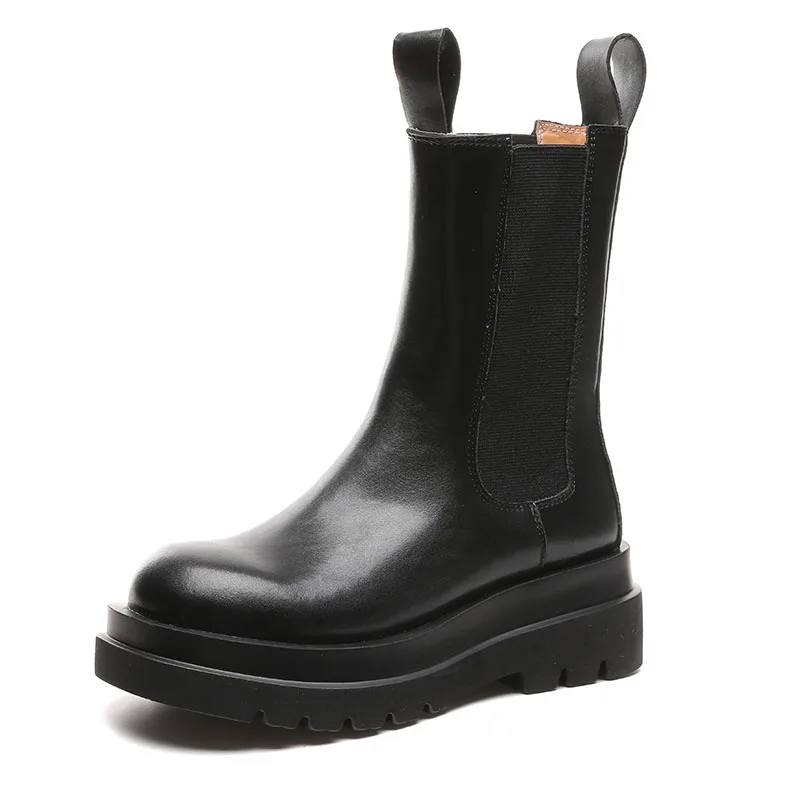 

Short Tub Chelsea Boots Women Genuine Leather Ankle Boots for Women 2021 Autumn/winter Velvet Fur Warm Snowboots for Women