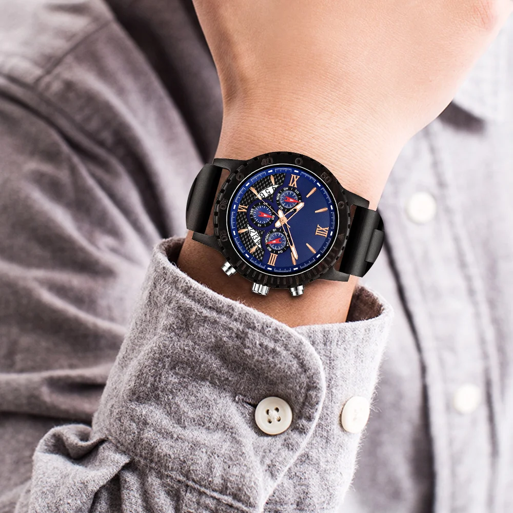 Часы наручные мужские с большим циферблатом креативные кварцевые спортивные 3