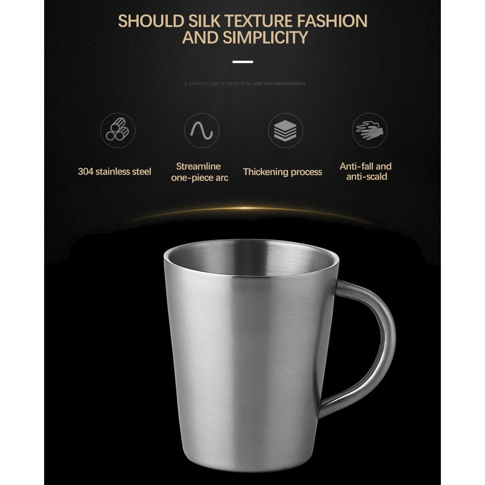 300 мл зеркальная кофейная чашка из нержавеющей стали с защитой от ожогов для чая
