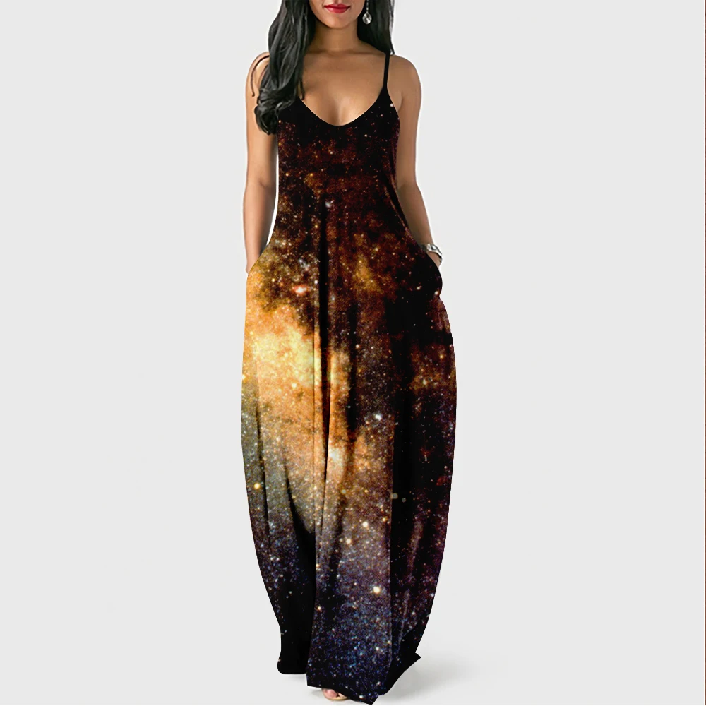 

Cross-border new women's starry sky pattern digital printing dress
