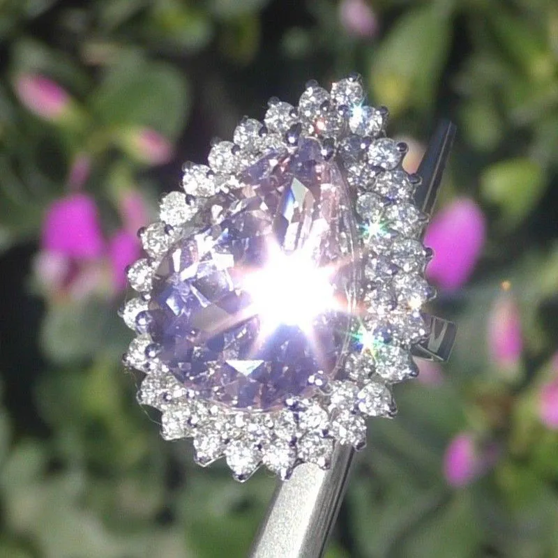 

Fashion Ladies Wedding Purple Water Droplet Crystal Ring Silver Color Dazzling AAA+ CZ Rhinestone for Women Party Jewelry