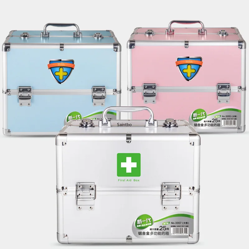 

Caja de Medicina de aleacion de aluminio con doble apertura, candado correa, tamano grande y mediano, multicapa, caja receptora