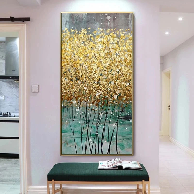 

Abstract Golden Canvas Painting Big Size Green Gold Posters Prints Modern Luxury Wall Picture Cuadros for Living Room Home Decor