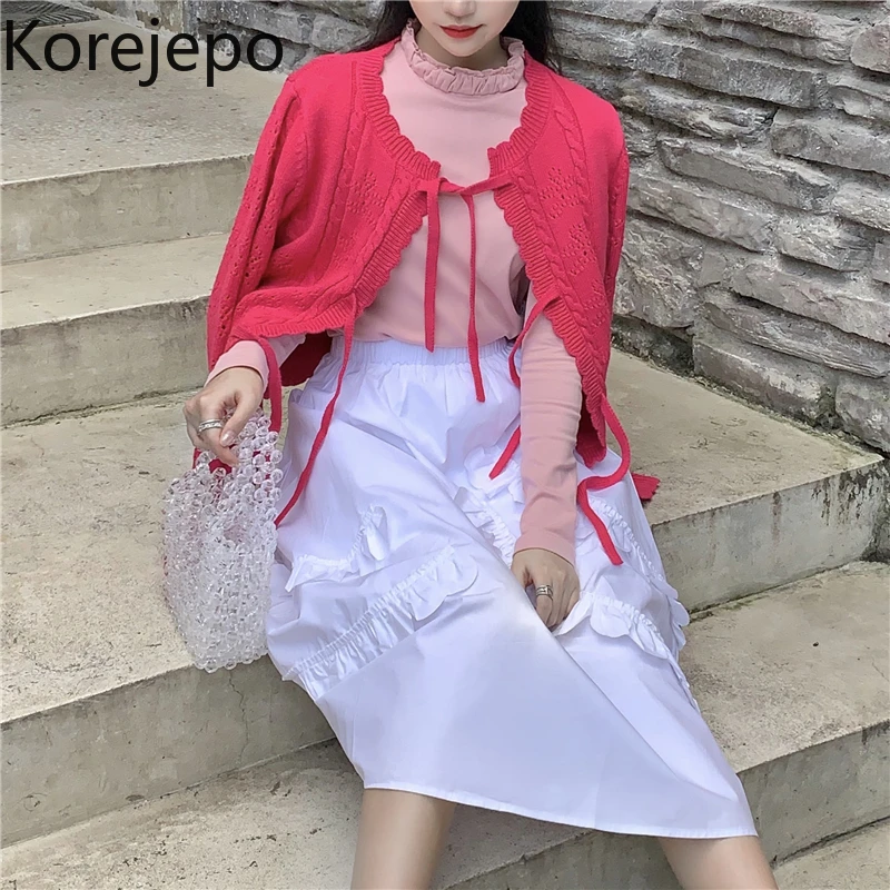 

Корейский женский кардиган 2021 осень японский милый нежный кружевной Короткий темпераментный вязаный кардиган с вырезами женский свитер ку...