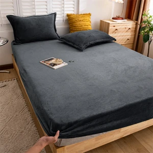 Flannel Universal Mattress Cover Cashmere Thicken Bed Sheet Solid Color  Winter Warm Soft Fitted Sheets Dust Cover Protector