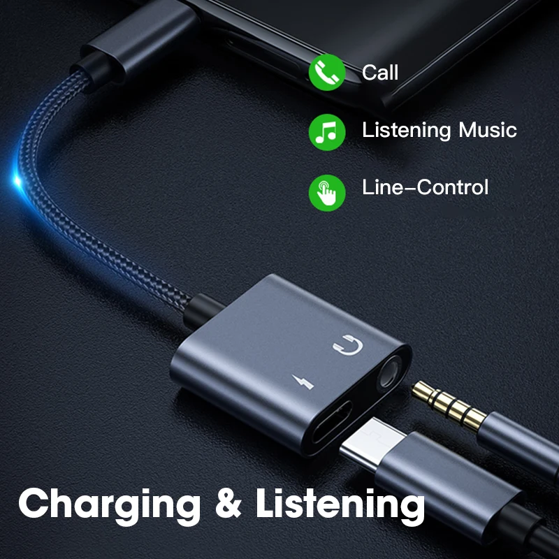Niye 2 In1 USB C To 3.5mm AUX Audio Charging Cable Type Adapter Headphone Splitter For Xiaomi Huawei Samsung Type-C Convertor | Мобильные