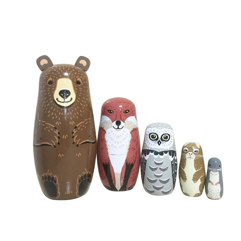 

5pcs Bear Ear Nesting Dolls Wooden Russian Matryoshka Dolls Home Decor Toys Brain-Training Toys Wooden Russian Matryoshka
