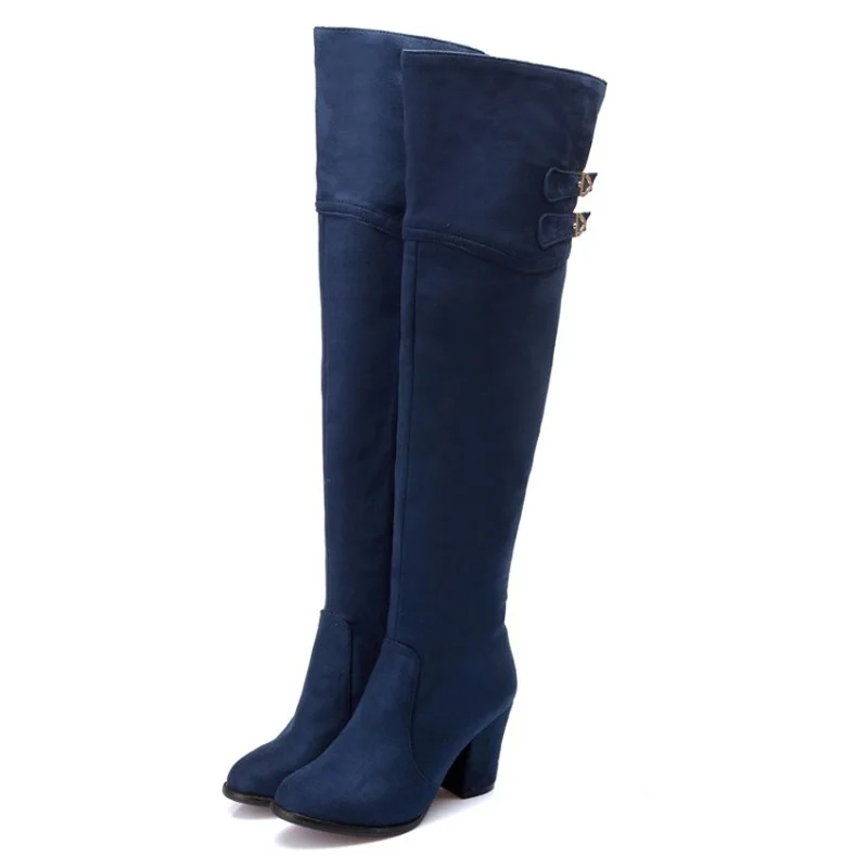 FXYCMMCQ Women's Over-the-knee Boots with Thick Heels (8cm) In Single Colour, Size 32-54 722-2