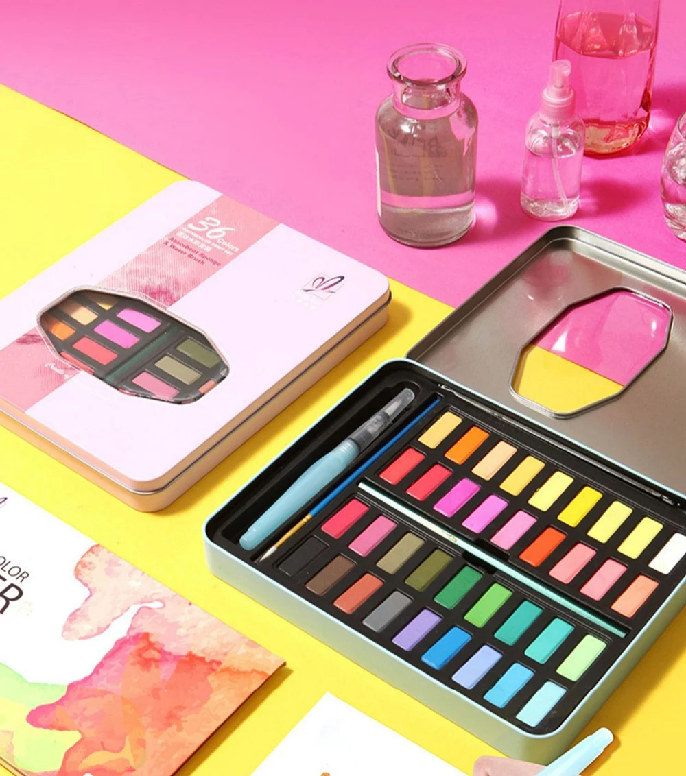 36 цветов Твердые акварельные краски в наборе с кистью студент Рисование Живопись