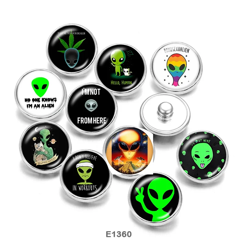 

E.T Alien Glass Cabochons DIY Bracelet glass Snap buttons CE1360