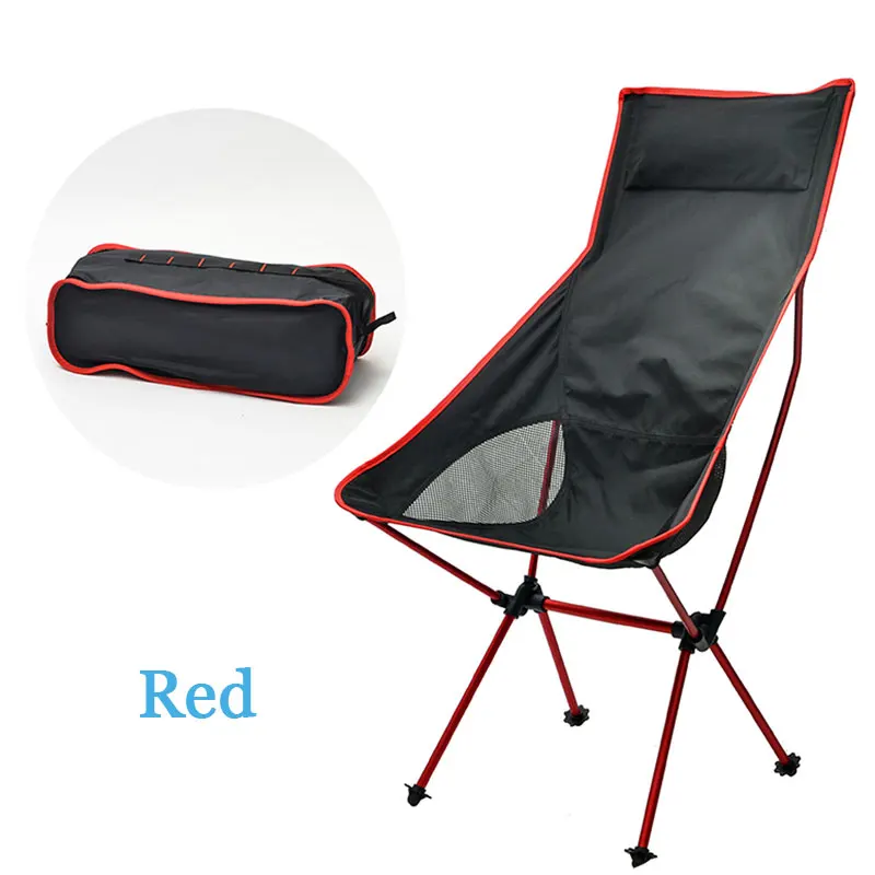 저렴한 초경량 휴대용 하이 백 접이식 낚시 의자, 머리 받침 포함, 야외 캠핑 하이킹 피크닉 배낭 여행 잔디 해변 바베큐용