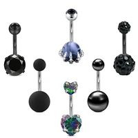6pcs black peach heart belly button rings navel piercing lote stainless steel women piercing nombril ombelico body jewelry