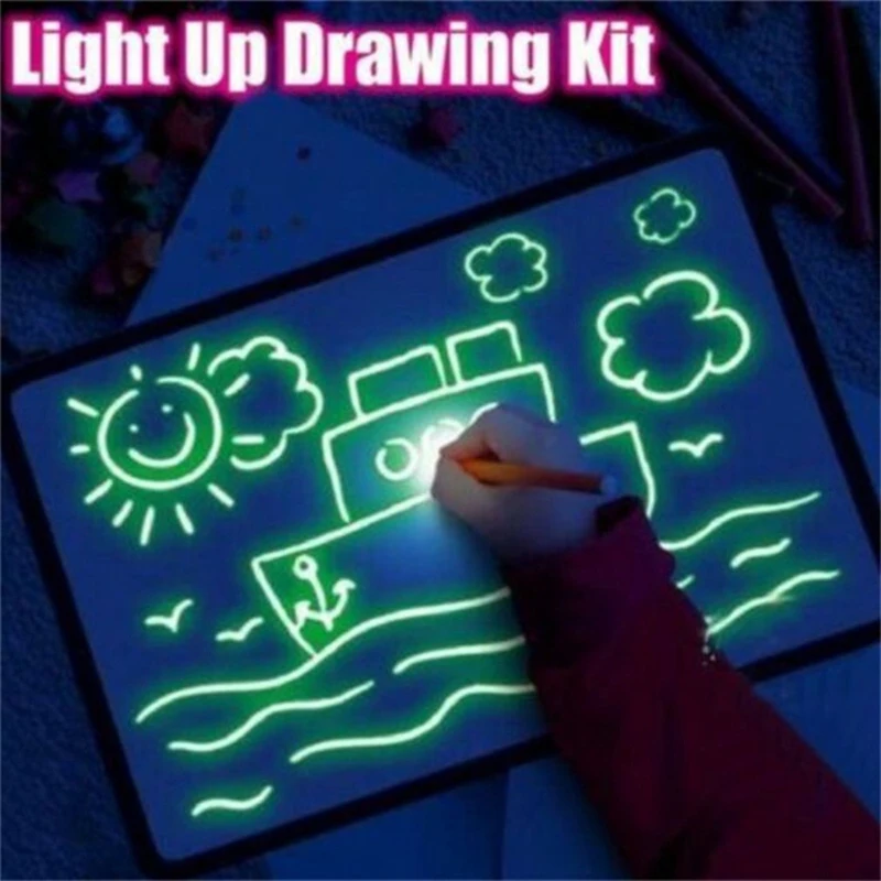 

Kids Drawing Board with Light Fun Fluorescent Doodle Board Children Glowing Magic Graffiti WordPad 3D Luminous Plate