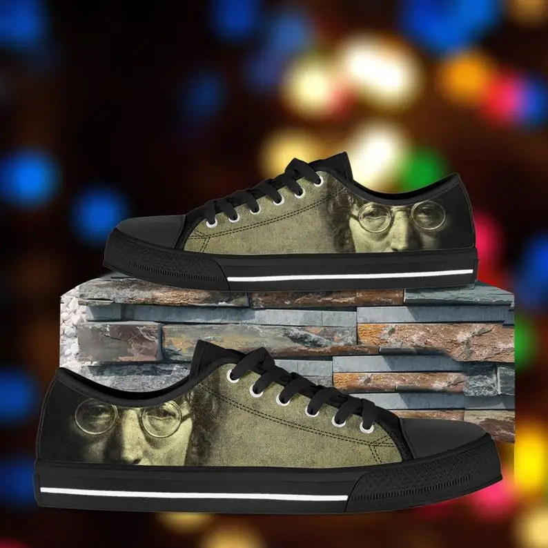 

John Lennon shoes, Custom Spring Autumn Canvas Shoes Handiness Flats Men's Casual Shoes Comfortable Big Off White