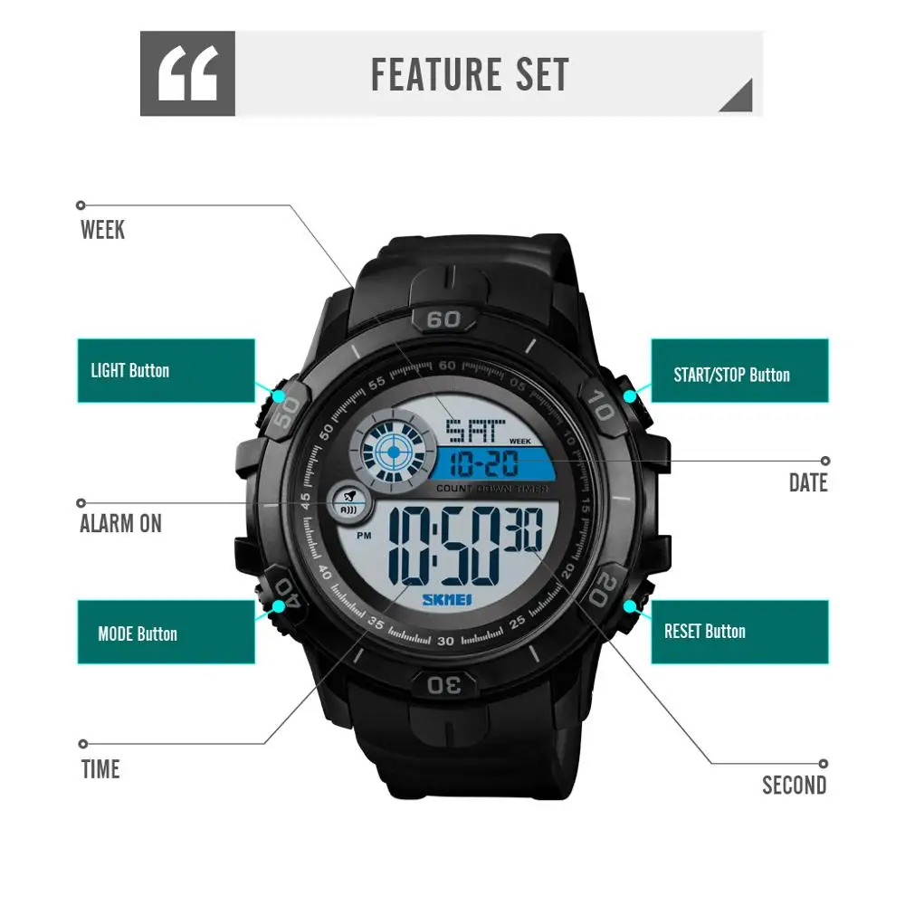 Часы наручные SKMEI мужские с подсветильник кой цифровые водонепроницаемые