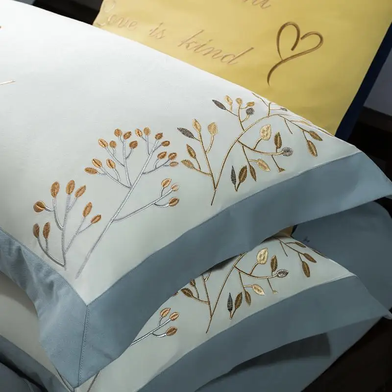 45 600TC Warm Brushed Cotton Embroidery Bedding set Queen King size Elegent Grey Duvet/Quilt cover Bed sheet Fitted Set | Дом и сад