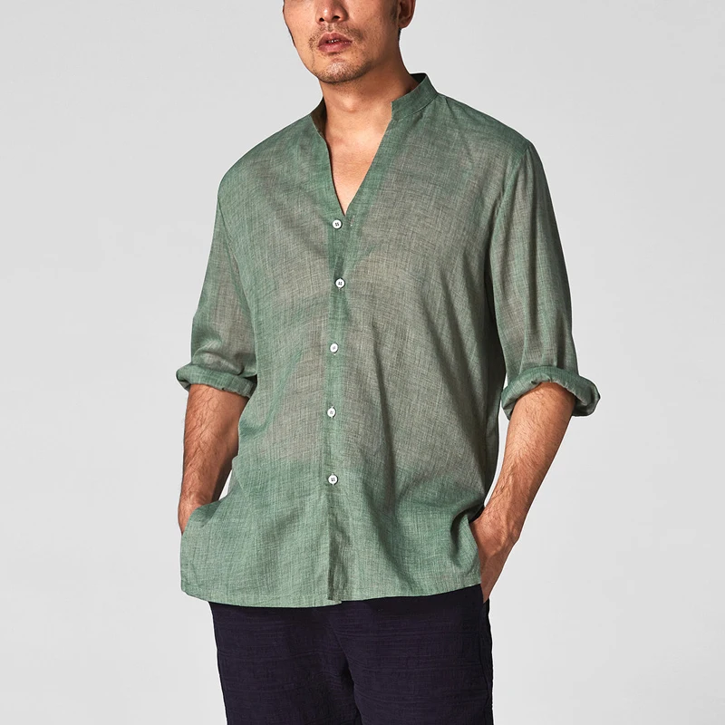 Рубашка мужская однотонная с рукавом средней длины элегантный пуловер верхняя