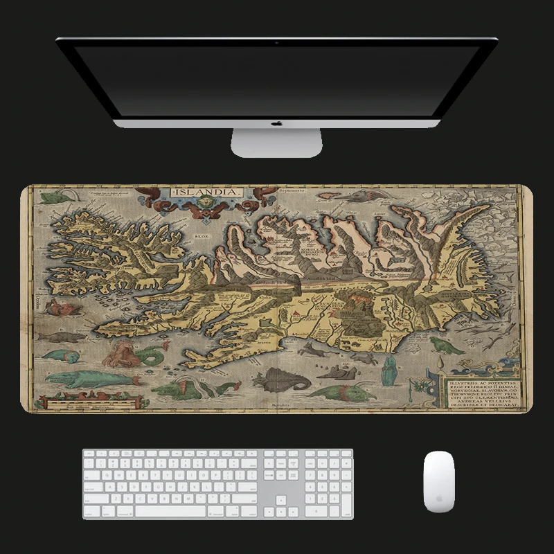 Игровой коврик для мыши с изображением старой карты мира исландский миф большой