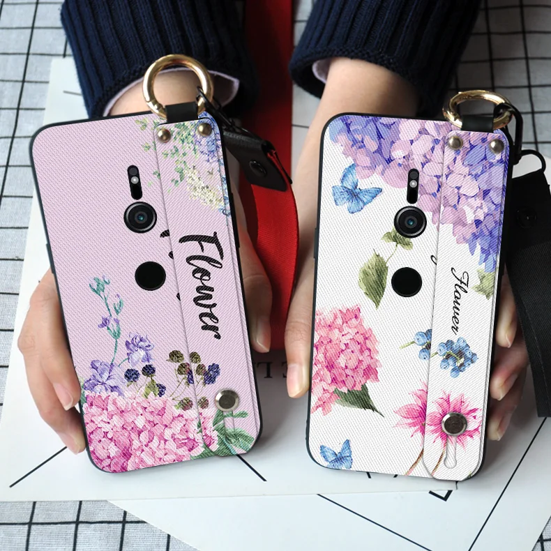 Силиконовый чехол с ремешком на запястье для Sony Xperia 1 XZ1 Compact Ring Stand Holder Back Cover For Z5 M5