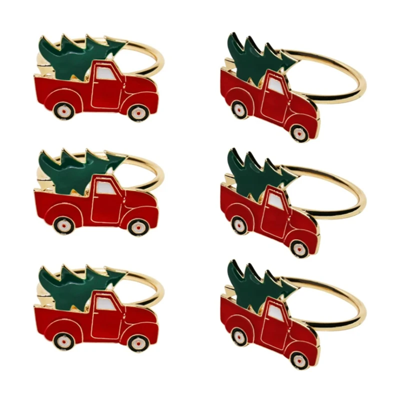 

6 Pcs Christmas Car and Tree Napkin Ring,Napkin Ring Holder,for Christmas,Thanksgiving,Dinner Party Table Decoration,Etc