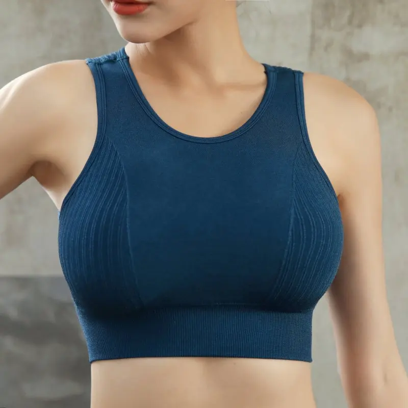 Бесшовный спортивный бюстгальтер для фитнеса женский топ бега розовый с мягкими