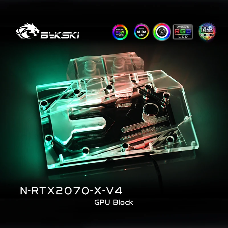 Bykski полный охват RGB / A-RGB GPU блок водяного охлаждения для NVIDIA RTX2070 основатель
