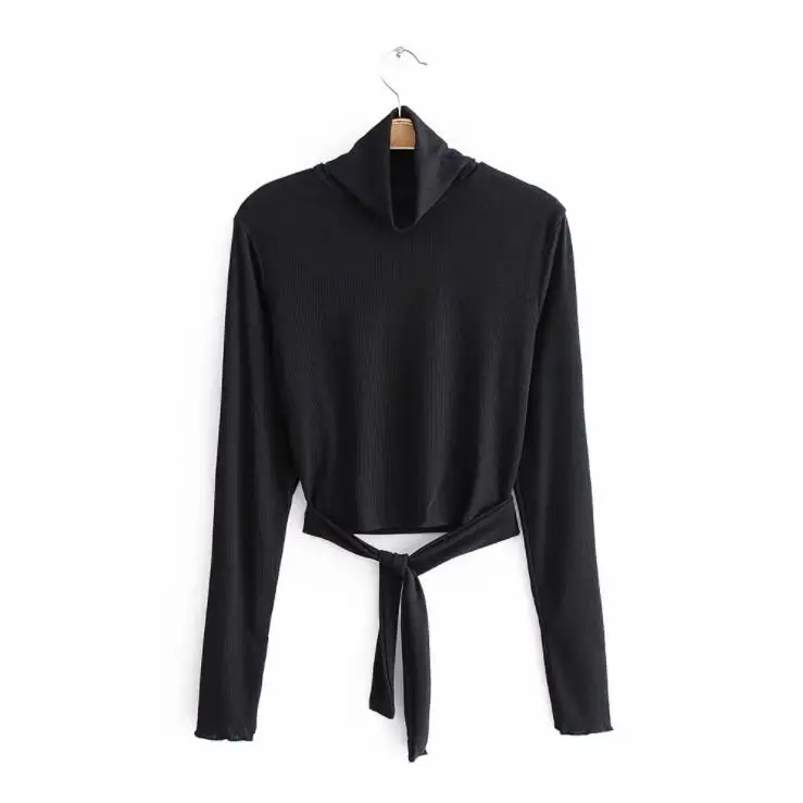 Вязаный свитер с открытой спиной и бантом Женский Повседневный пуловер высоким