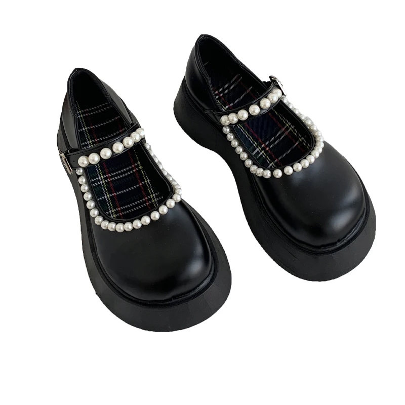 

British Style Shoes Woman 2021 Oxfords Casual Female Sneakers Pearl Decorateion Round Toe Shallow Mouth All-Match Preppy New Lea
