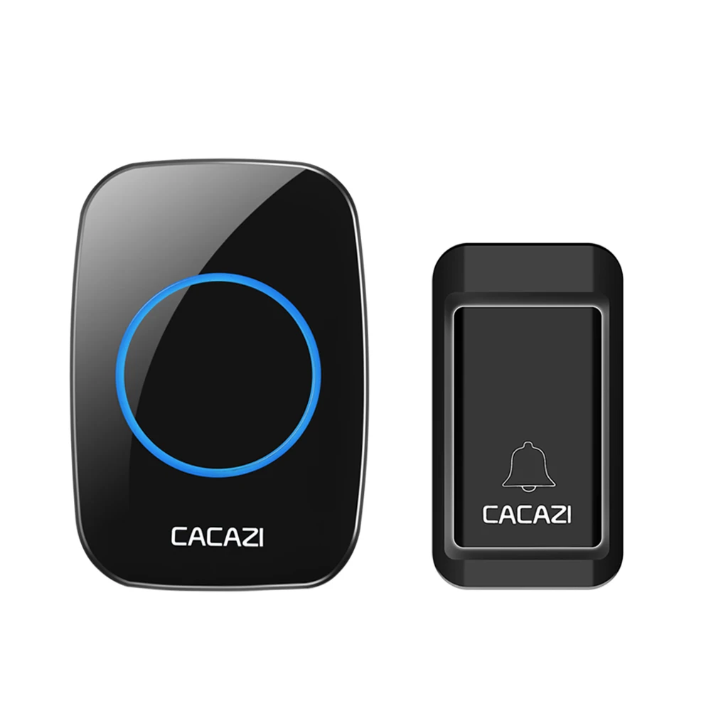 1 button 1 receiver Беспроводной дверной звонок CACAZI с автономным питанием, без батареек, водонепроницаемая кнопка, дистанционный светодиодный светильник на 120 м, Домашний Беспроводной звонок с европейской вилкой, 38 колокольчиков - Цвет: 1 button 1 receiver