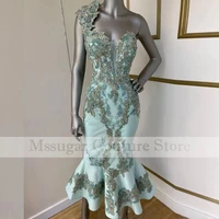 2021 luxury mermaid evening gowns prom dress one shoulder beading appliques celebrity dresses for women
